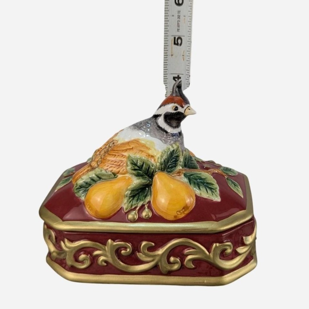 Fitz and Floyd Essentials Partridge Lidded Trinket Box Ceramic Holiday - Picture 7 of 9